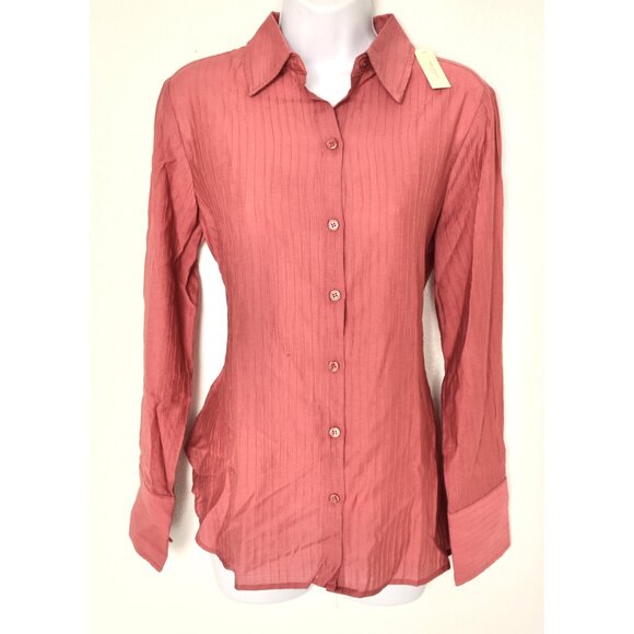 MAX STUDIO LONDON NWT L/S TEXTURED STRIPE MARSALA RAYON BLEND SHIRT. SIZE S - Picture 5 of 12